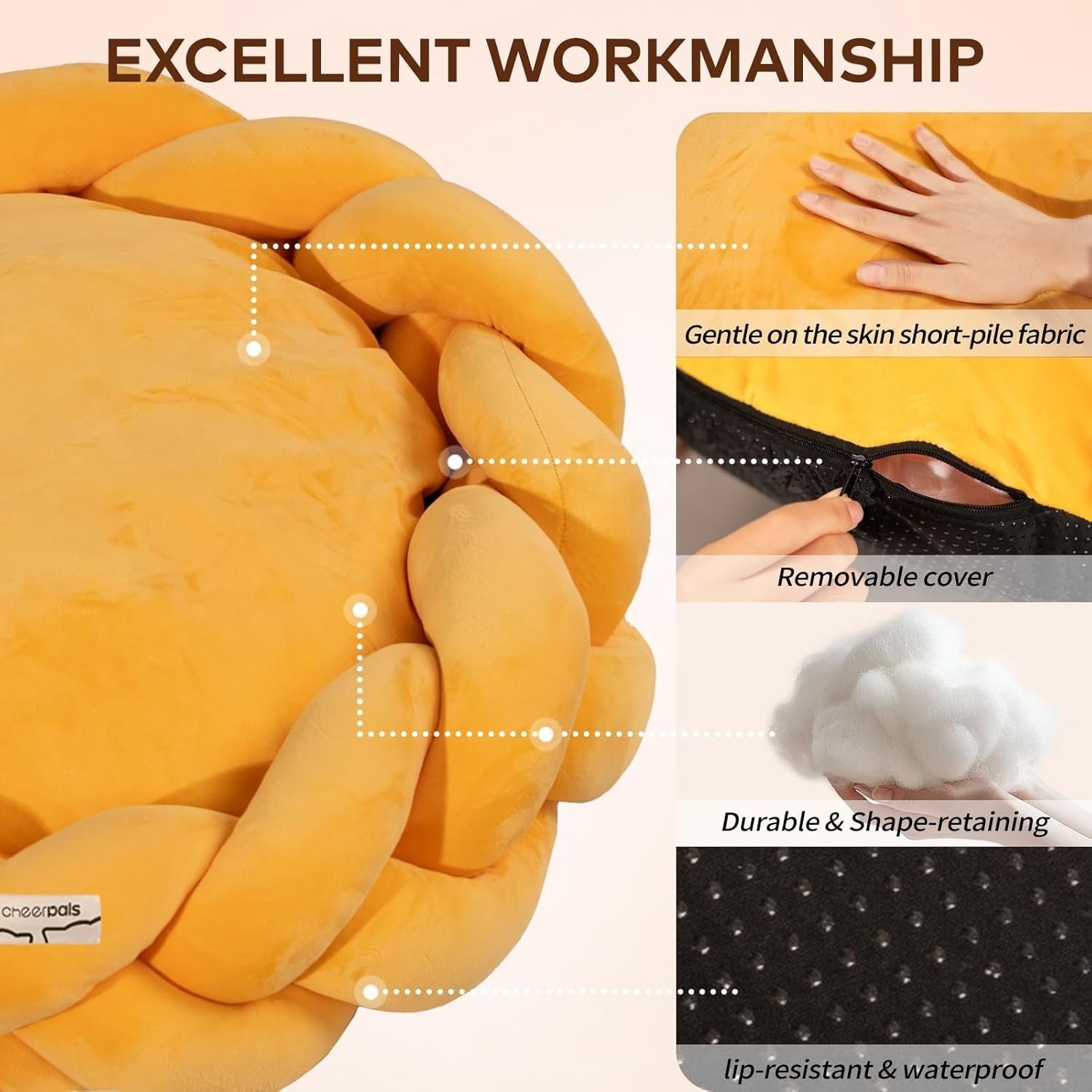 60cm Orthopedic Cat Bed Braided Pet Sofa Washable Cushion for Cats