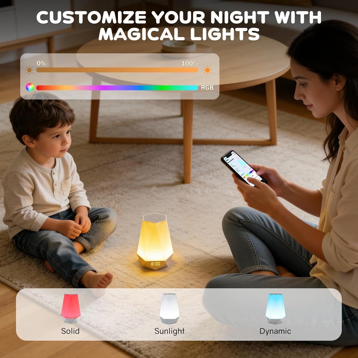 White Noise Sleep Trainer Clock for Kids & Adults with Night Light & App