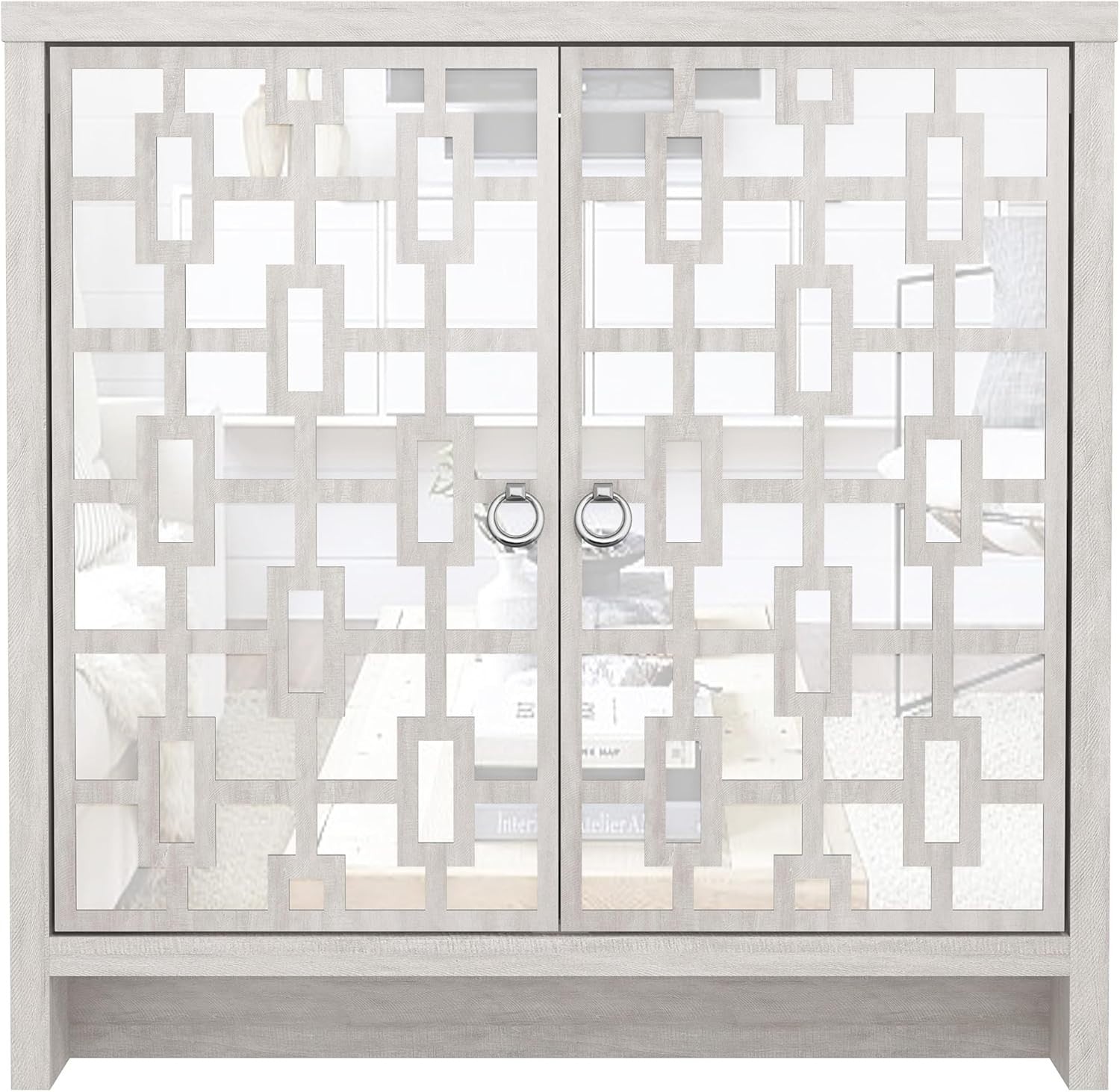 Grey Mirrored Sideboard 2 Door Cabinet Modern Storage Unit Hallway
