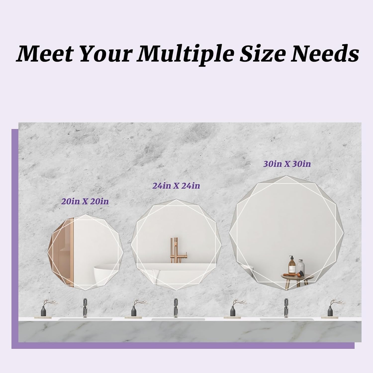 Round Beveled Bathroom Mirror 61x61 cm Frameless Vanity Wall Decor