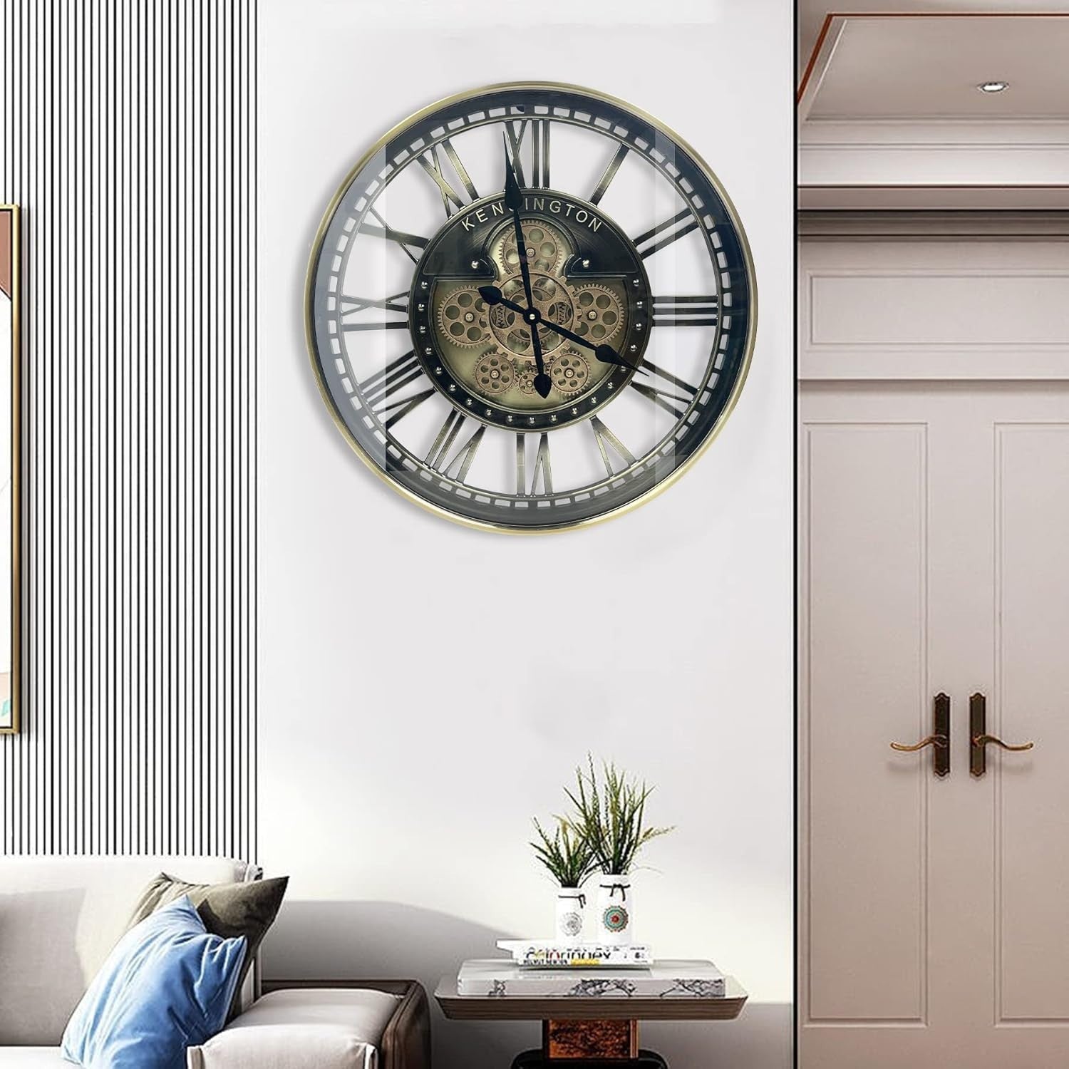 Steampunk Wall Clock 53cm Bronze Silent Gears Metal Roman Vintage
