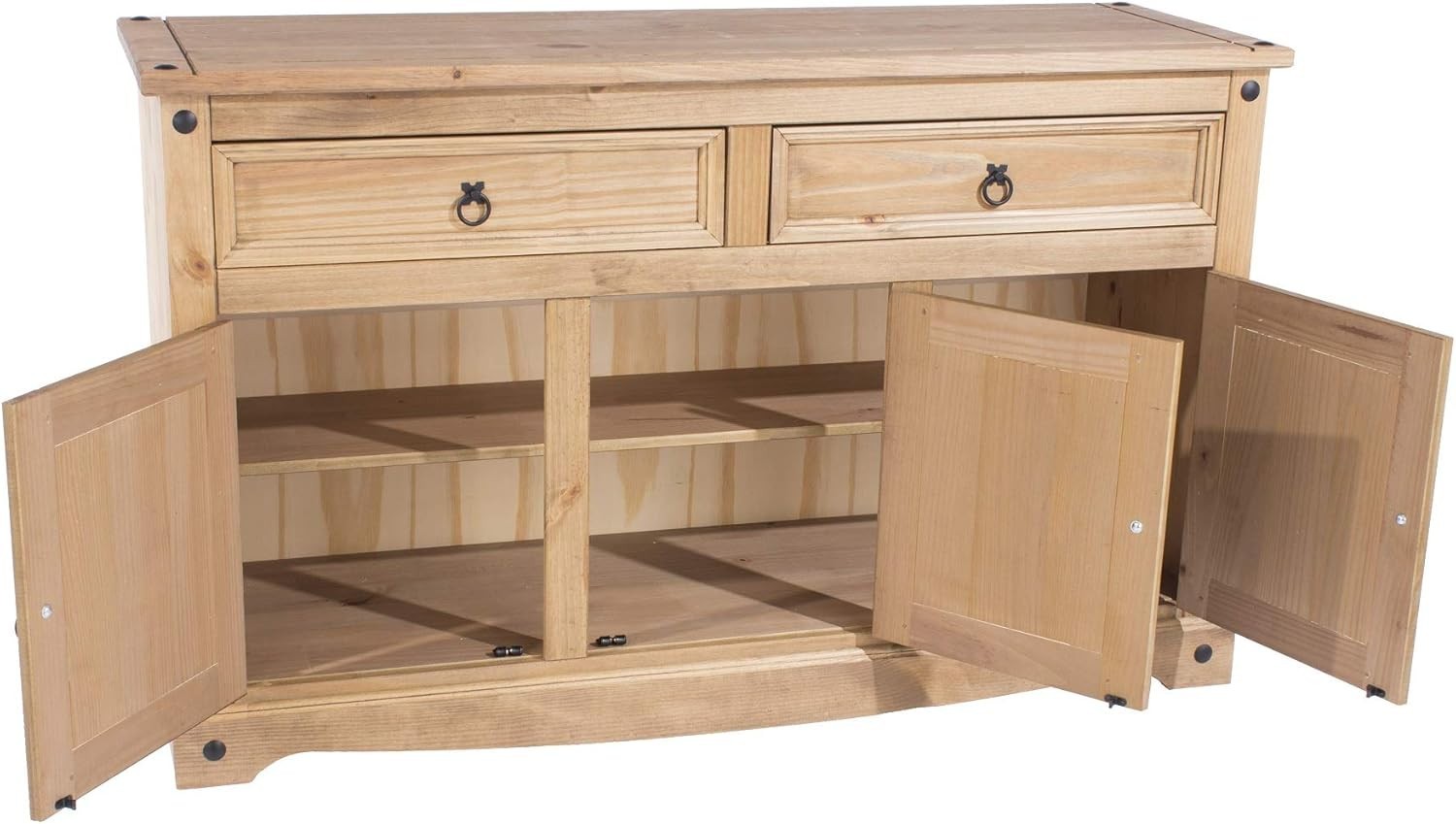 Solid Pine Large Sideboard 3 Door 2 Drawer Storage Cabinet Natural