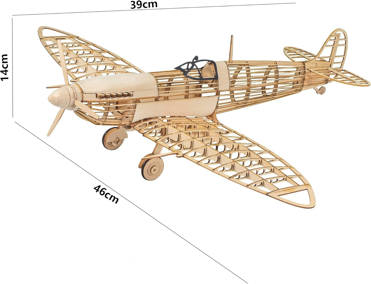 3D Wooden Spitfire Fighter Model Puzzle DIY Kit, Laser-Cut Balsa Wood Plane