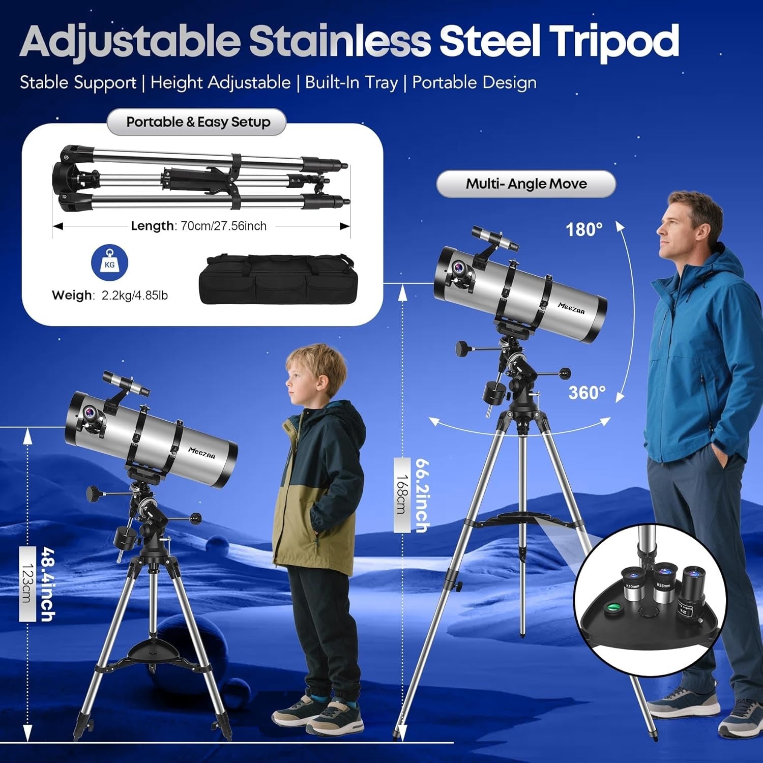 150mm Reflector Telescope for Adults, Equatorial Mount, Tripod, Phone Adapter