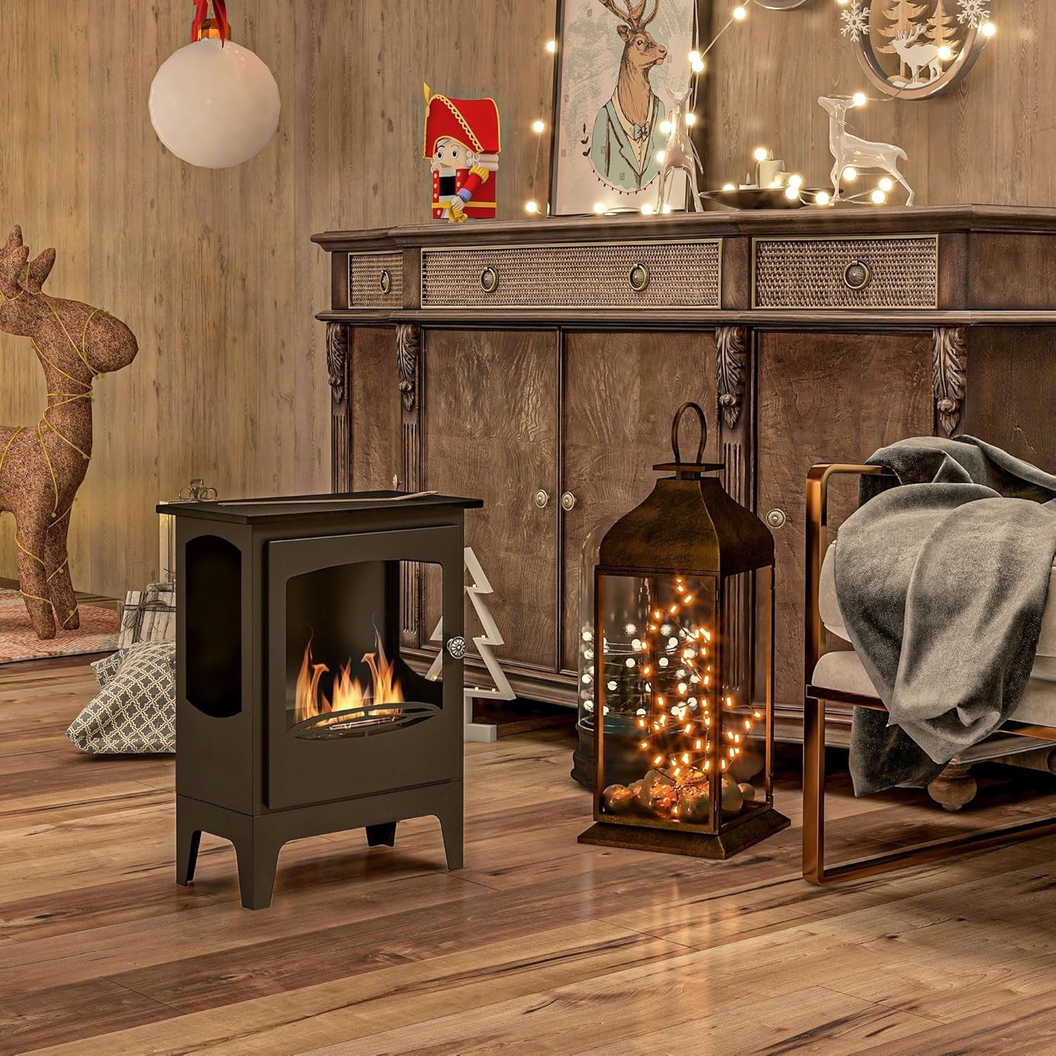 Freestanding Ethanol Fireplace Indoor Burner 1.2L Tank 3Hrs Flame Heater