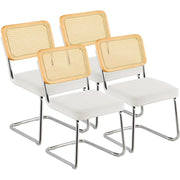 Set of 4 Rattan Dining Chairs Cushioned Modern Kitchen Seating White Upholstery