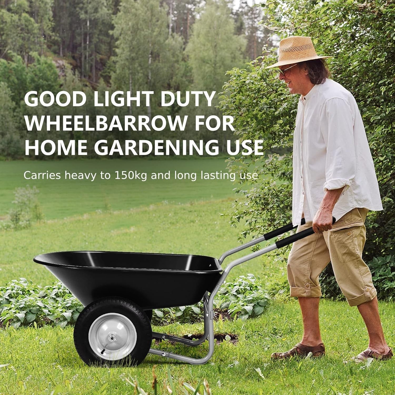 80L 2-Wheel Garden Wheelbarrow – Heavy Duty Steel Frame w/ 150kg Load Capacity