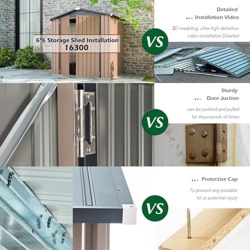 6x6ft Metal Garden Storage Shed Grey Outdoor Tool Bike Lockable Box
