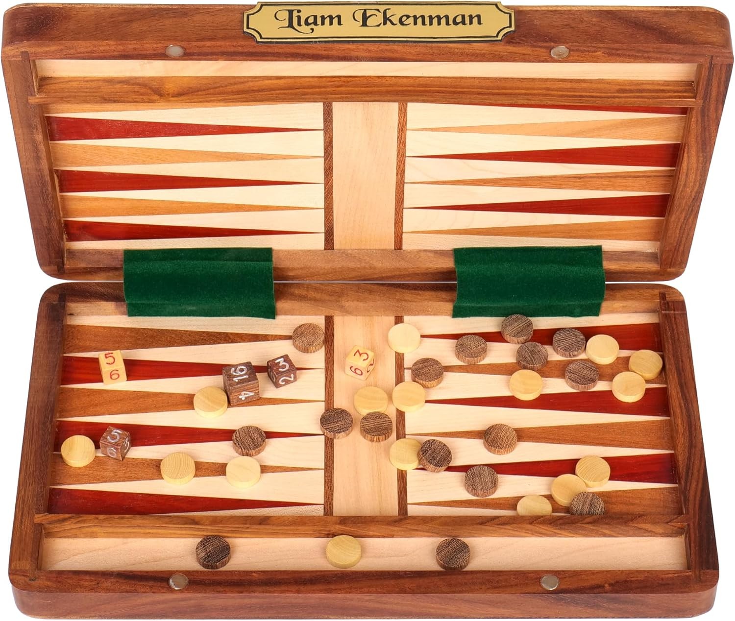 14 Inch Wooden Backgammon Set Travel Board Game with Checkers Dice Case
