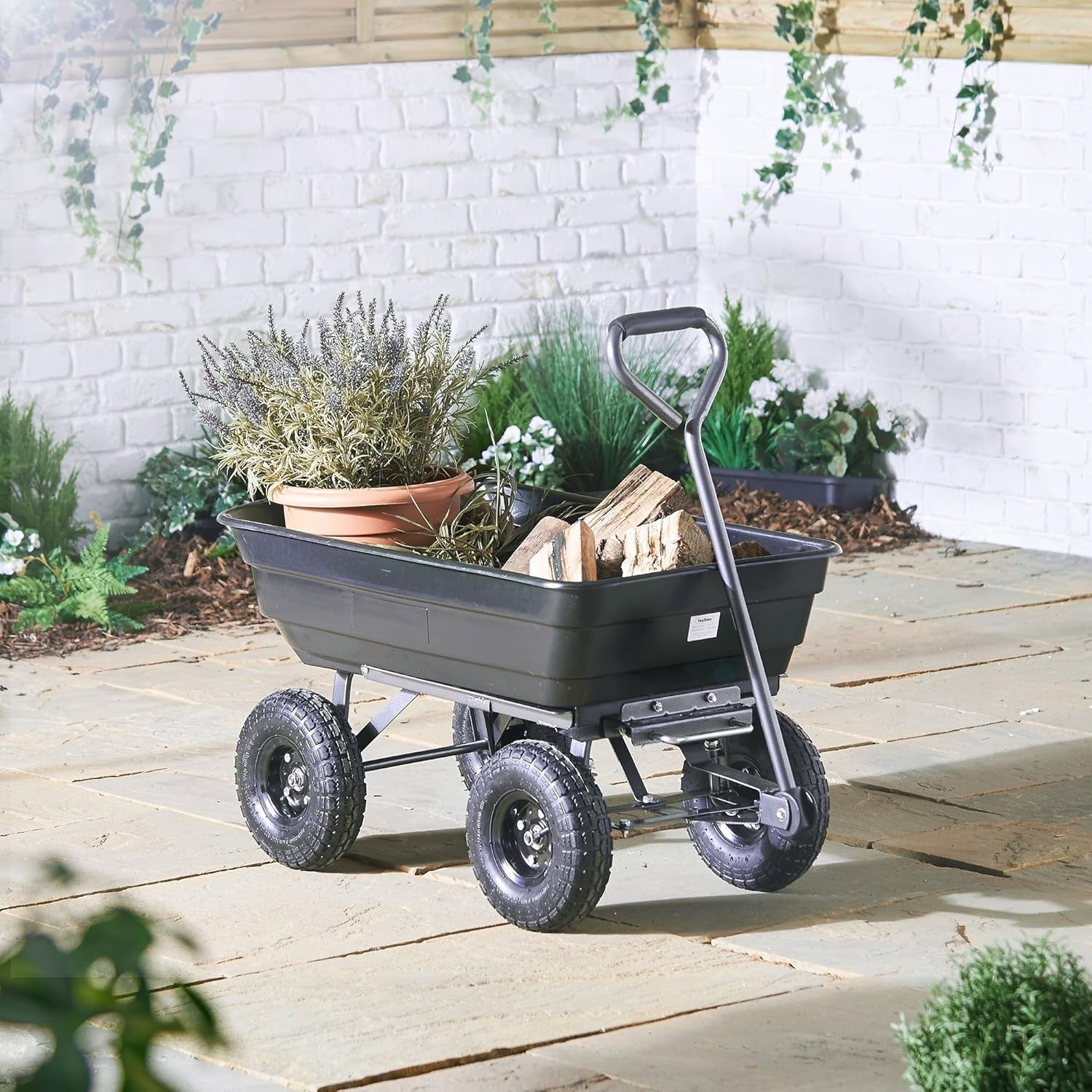 Heavy Duty Garden Dump Cart 75L Wagon Tipping Truck 250kg Load Pneumatic Wheels