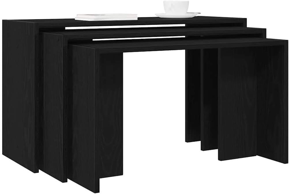 Modern Black Nesting End Side Tables Engineered Wood Living Room Bedroom 20kg Ma