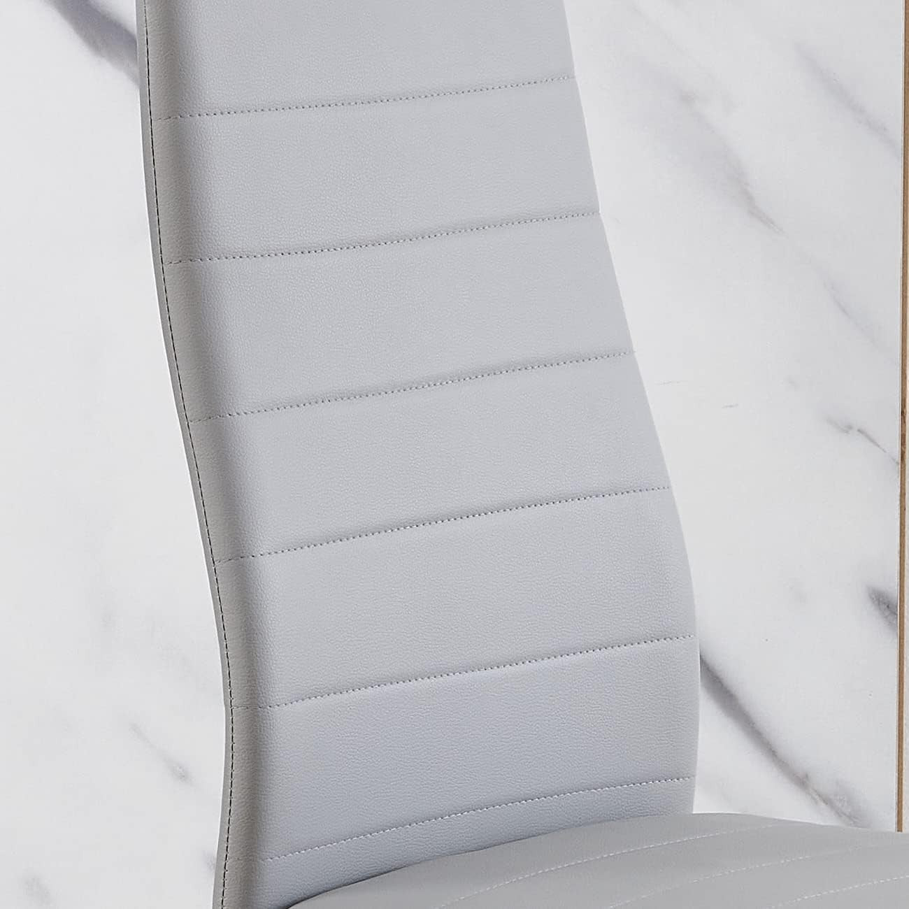 Modern 3-Piece White Marble Dining Set with 2 Grey PU Chairs for Small Spaces