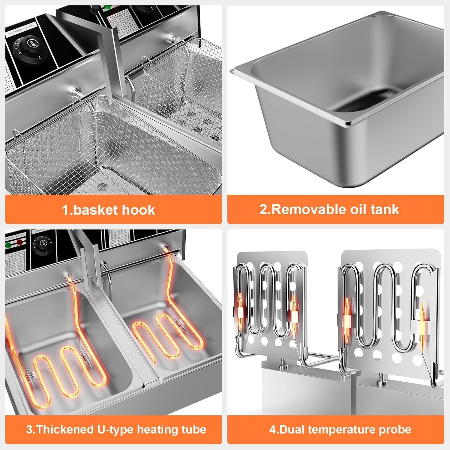12L Double Deep Fat Fryer 5000W Commercial Stainless Steel Countertop