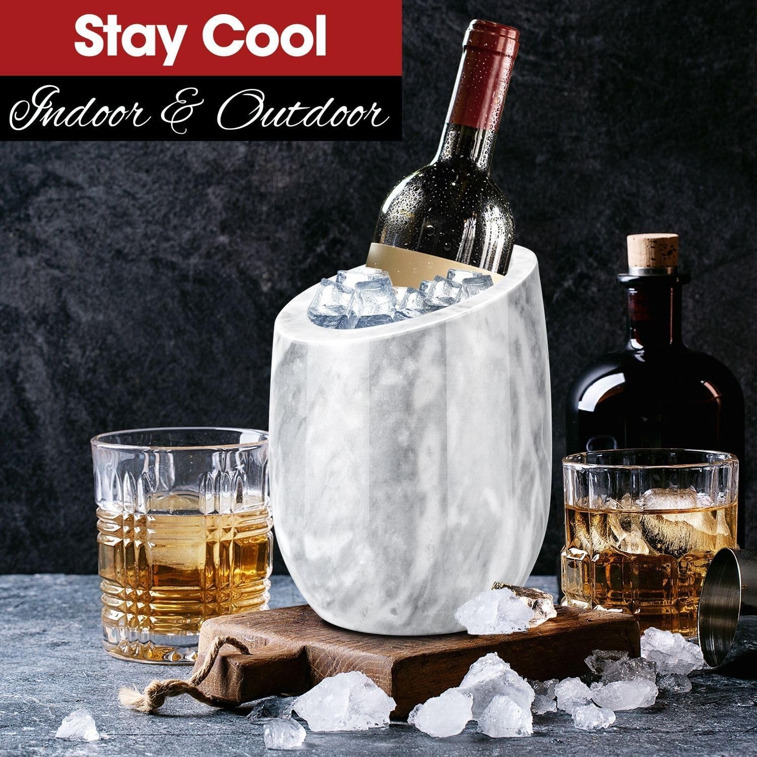 Marble Wine Chiller Bucket Champagne Cooler Ice Free Tabletop 750ml Bottle