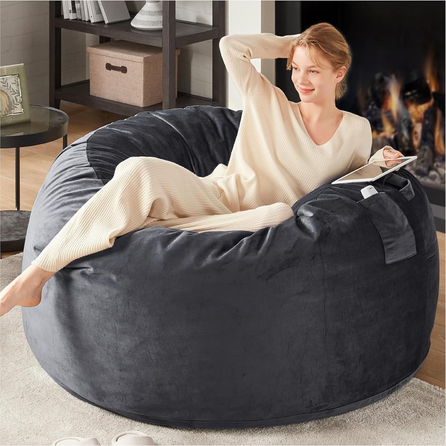 Black Large 4FT Memory Foam Bean Bag Chair with Removable Cover for  Relax