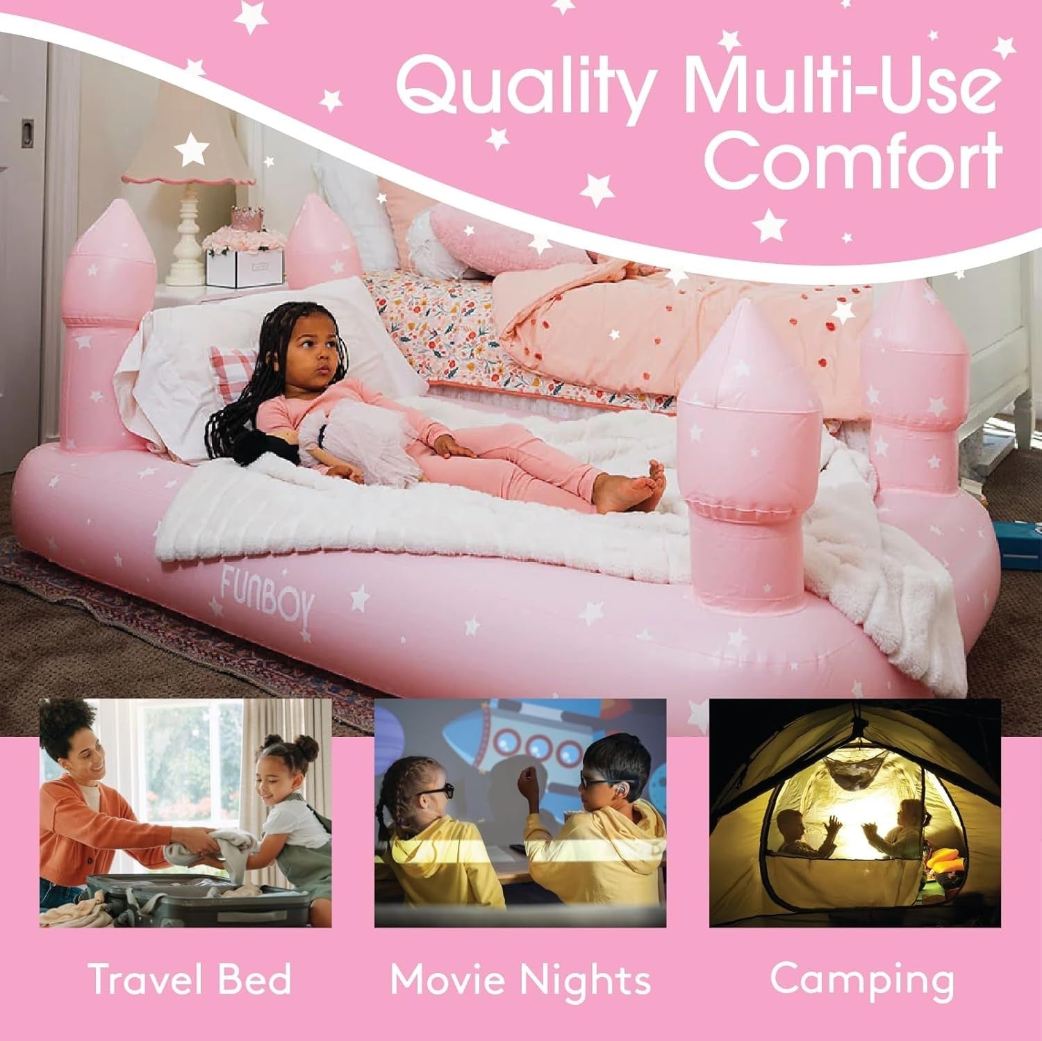 Kids Pink Inflatable Travel Bed Mattress with Carry Bag – Sleepovers