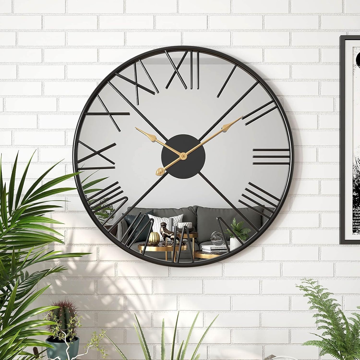 Large 27.5" Modern Roman Numeral Wall Clock | Silent Non-Ticking Mirror Decor