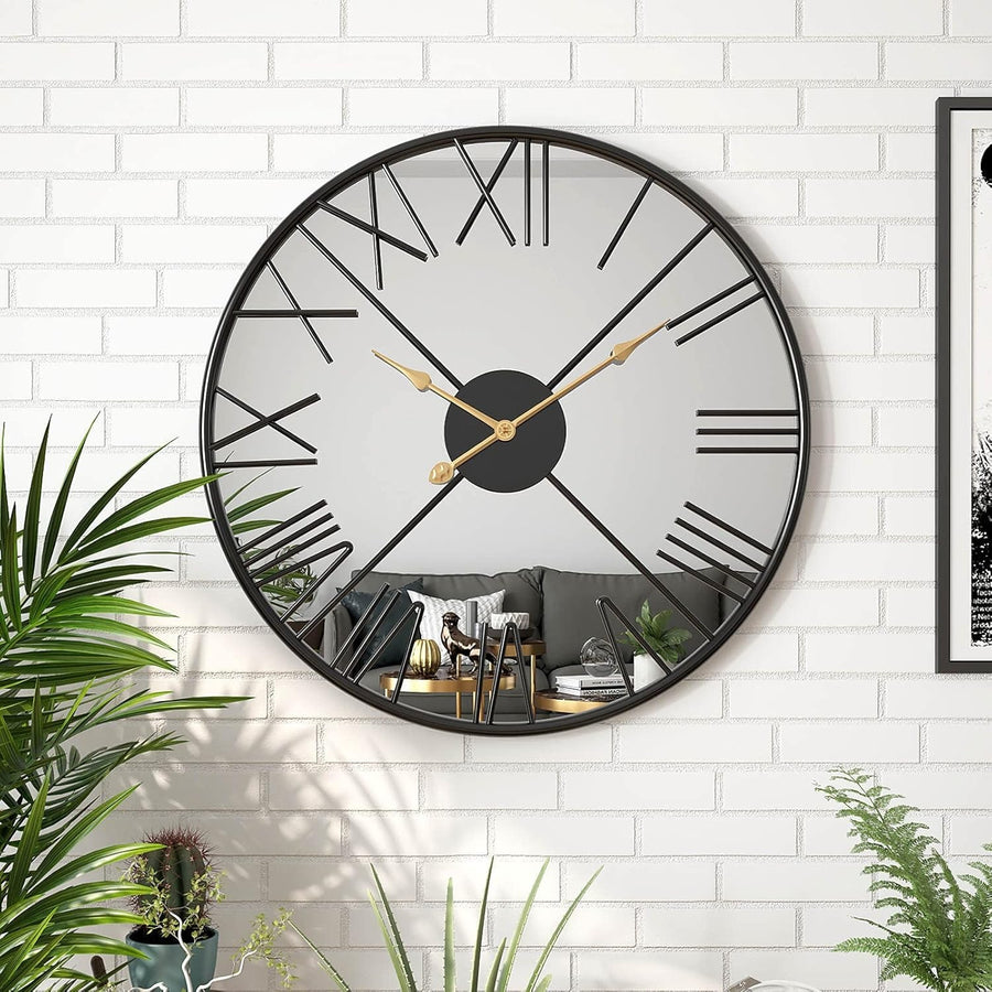 Large 27.5" Modern Roman Numeral Wall Clock | Silent Non-Ticking Mirror Decor
