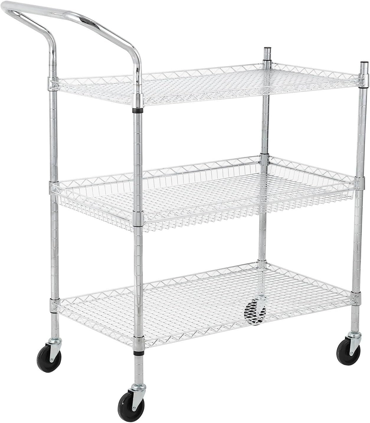 Heavy Duty 3 Shelf Rolling Utility Cart Metal Storage Trolley Wheels