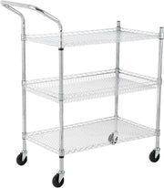 Heavy Duty 3 Shelf Rolling Utility Cart Metal Storage Trolley Wheels