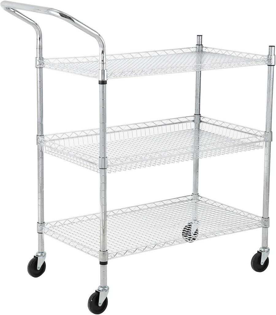 Heavy Duty 3 Shelf Rolling Utility Cart Metal Storage Trolley Wheels