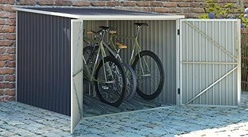 Metal Bike Shed Outdoor Garden Storage with Ramp & Locking Racks 6x7ft Grey