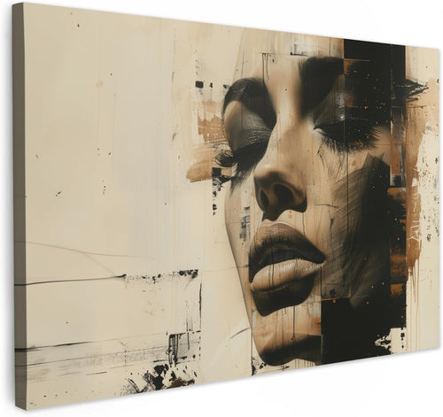 Large Abstract Woman Canvas Wall Art 120x80cm Modern Beige Portrait Decor