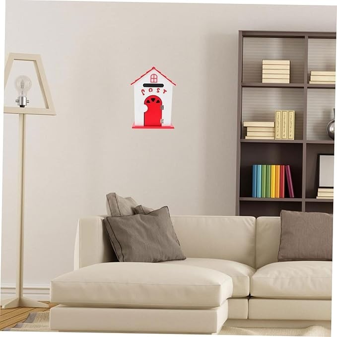 Wall Mounted Wooden Letter Box Red | Lockable Mail Suggestion Drop Box 32x23.5cm