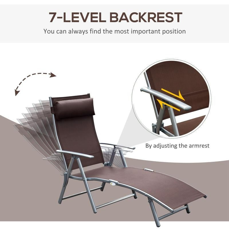 Outdoor Steel Recliner Folding Sun Lounger Chair 7-Position Brown Textilene