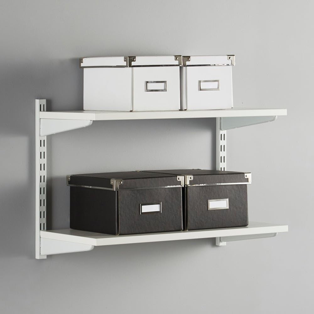 2-Tier Adjustable Wall Shelf Kit Steel & Wood 60x32x43cm Contemporary