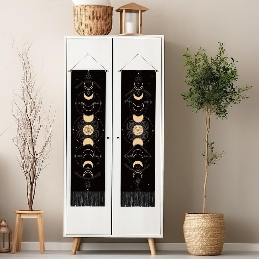 2-Pack Moon Phases Tapestry 52"x13" Boho Vertical Wall Decor