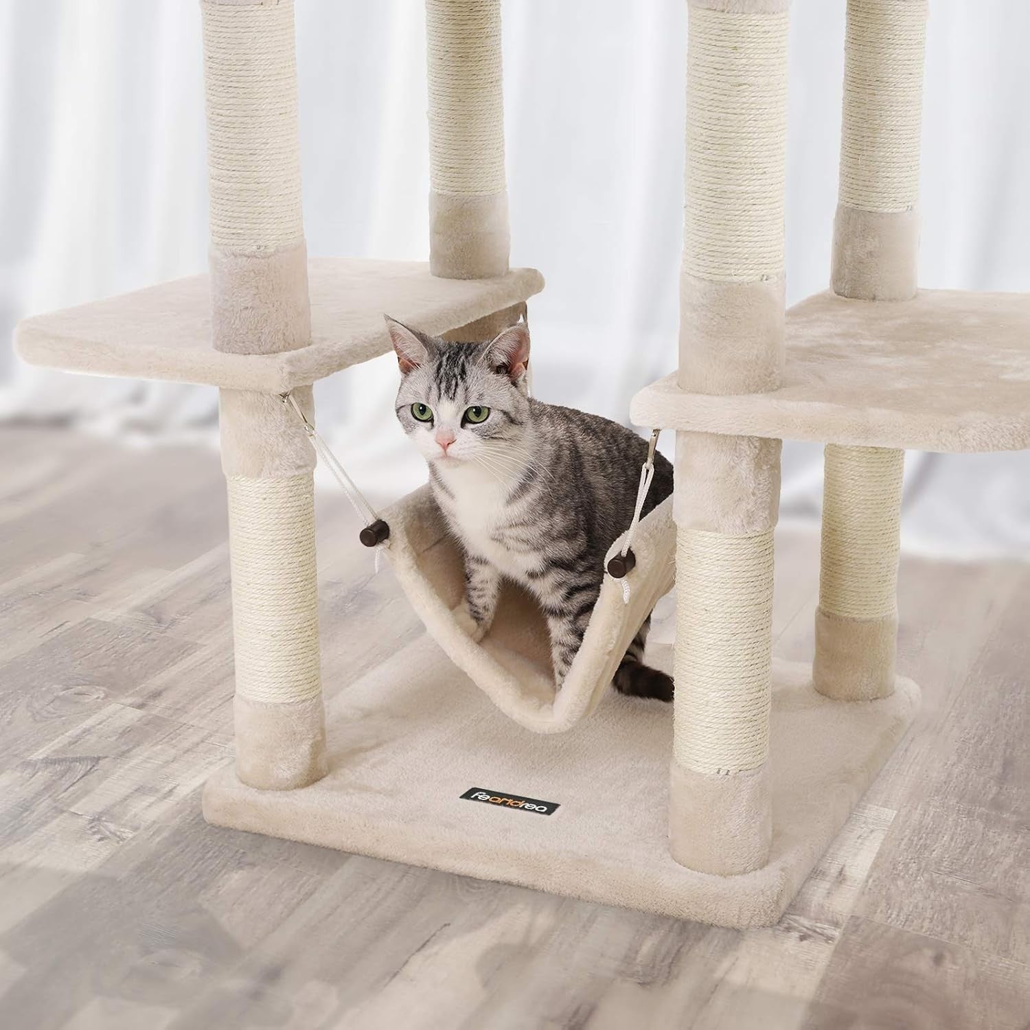 Large Cat Tree Tower with Hammock Condo Scratching Posts 154cm Beige