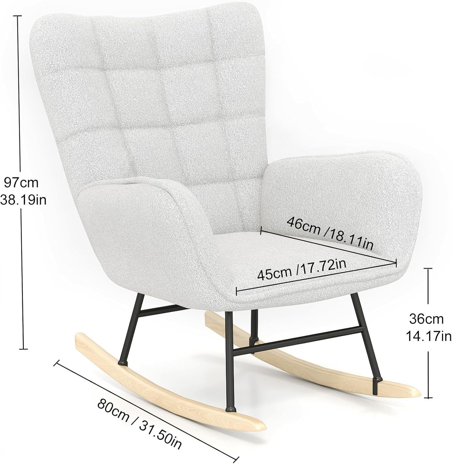 High Back Teddy Fleece Rocking Chair with Solid Wood Legs & Cozy Comfort
