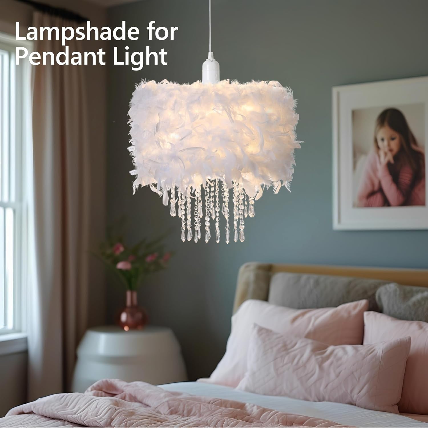 Scalloped Fabric Drum Lampshade Ceiling Pendant Modern Home Light
