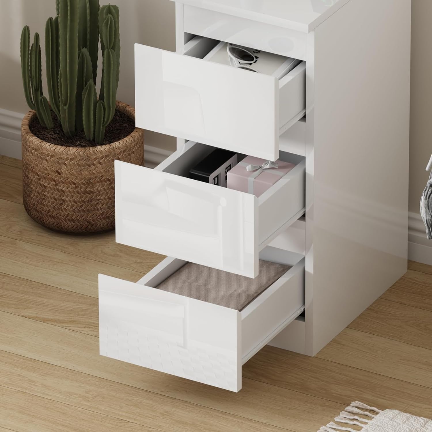 Set of 2 Charging Bedside Tables with USB Ports, Slim 3-Drawer Nightstands