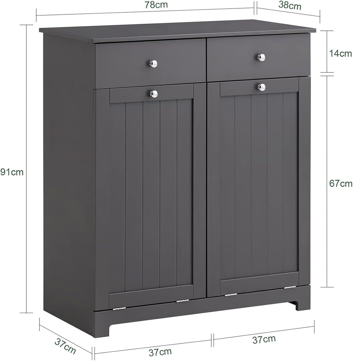 Bathroom Laundry Cabinet Storage Unit with Drawers & Baskets Grey MDF
