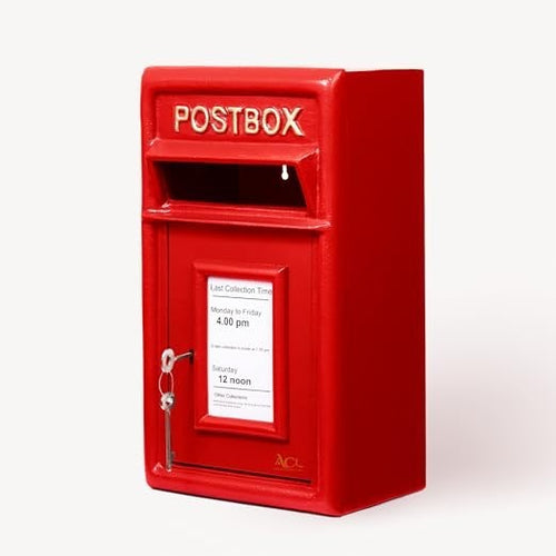 Lockable Cast Iron Wall Post Box Red | Weatherproof Mailbox | Heavy Duty 44x17cm