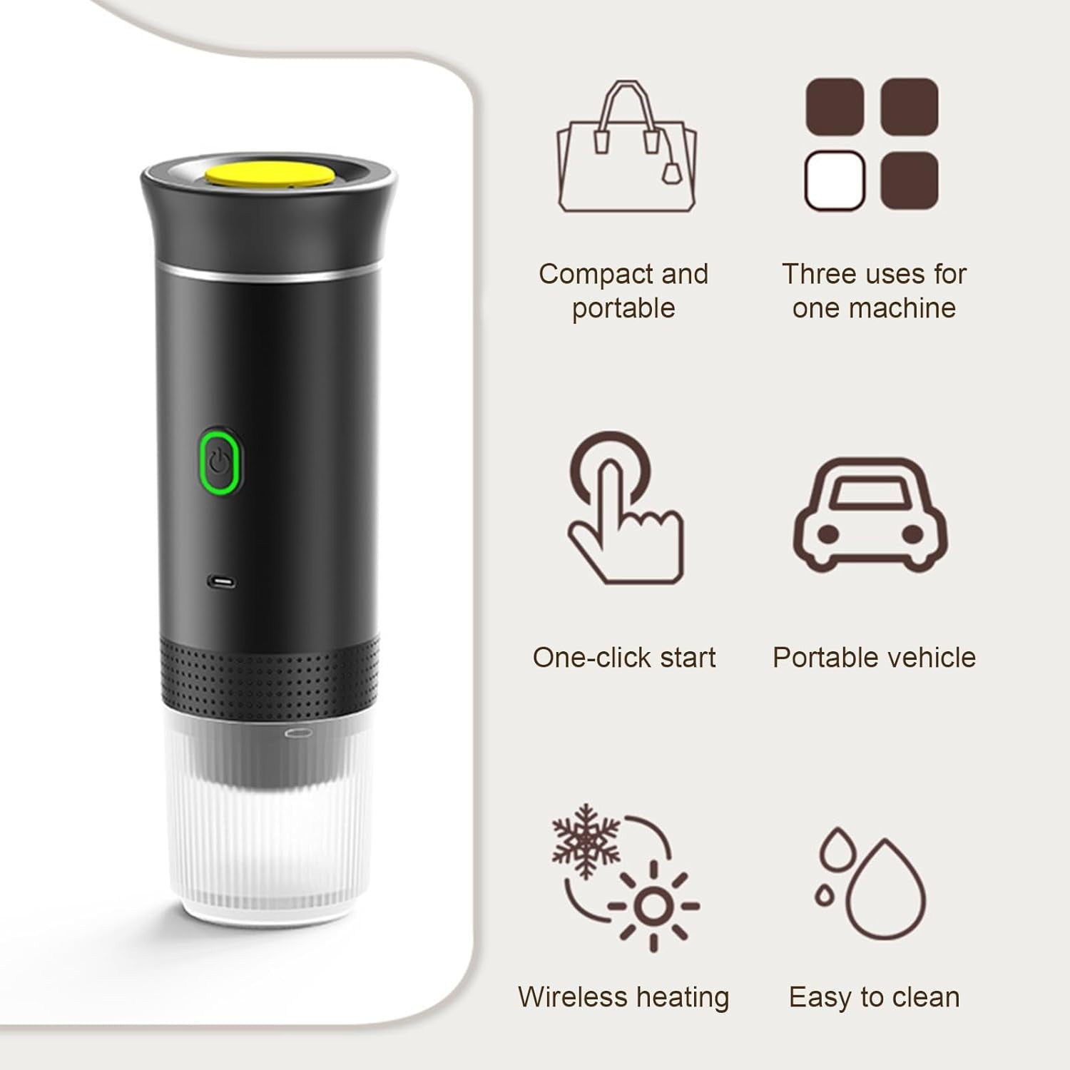 Portable Electric Coffee Maker 3-in-1 Hot Cold Brew USB Rechargeable Espresso