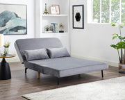Grey Velvet 2-Seater Sofa Bed Futon Recliner w/ Wooden Legs Pillows