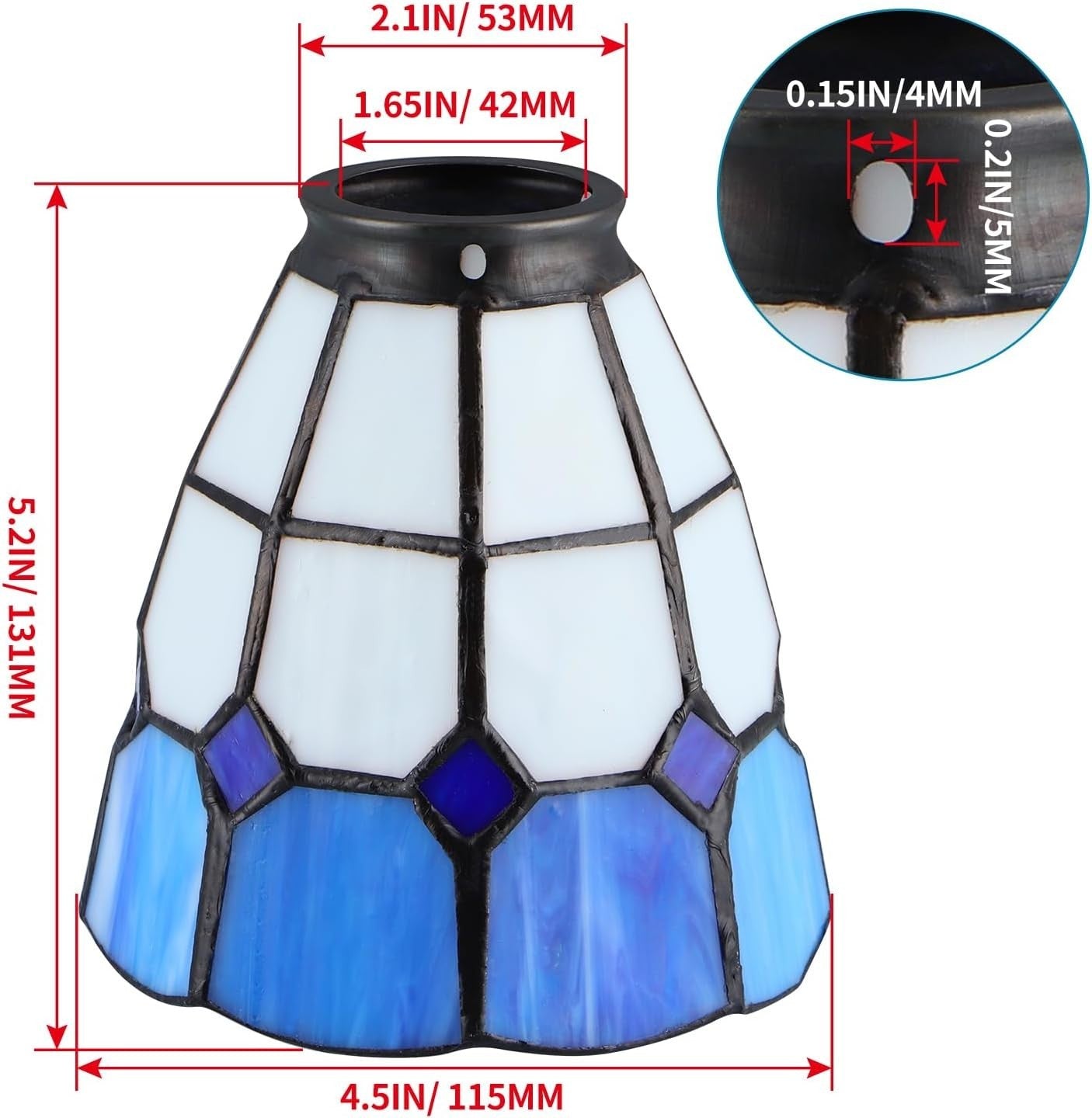 Set of 2 Blue Stained Glass Lamp Shades 42mm Fitter Ceiling Fan Cover