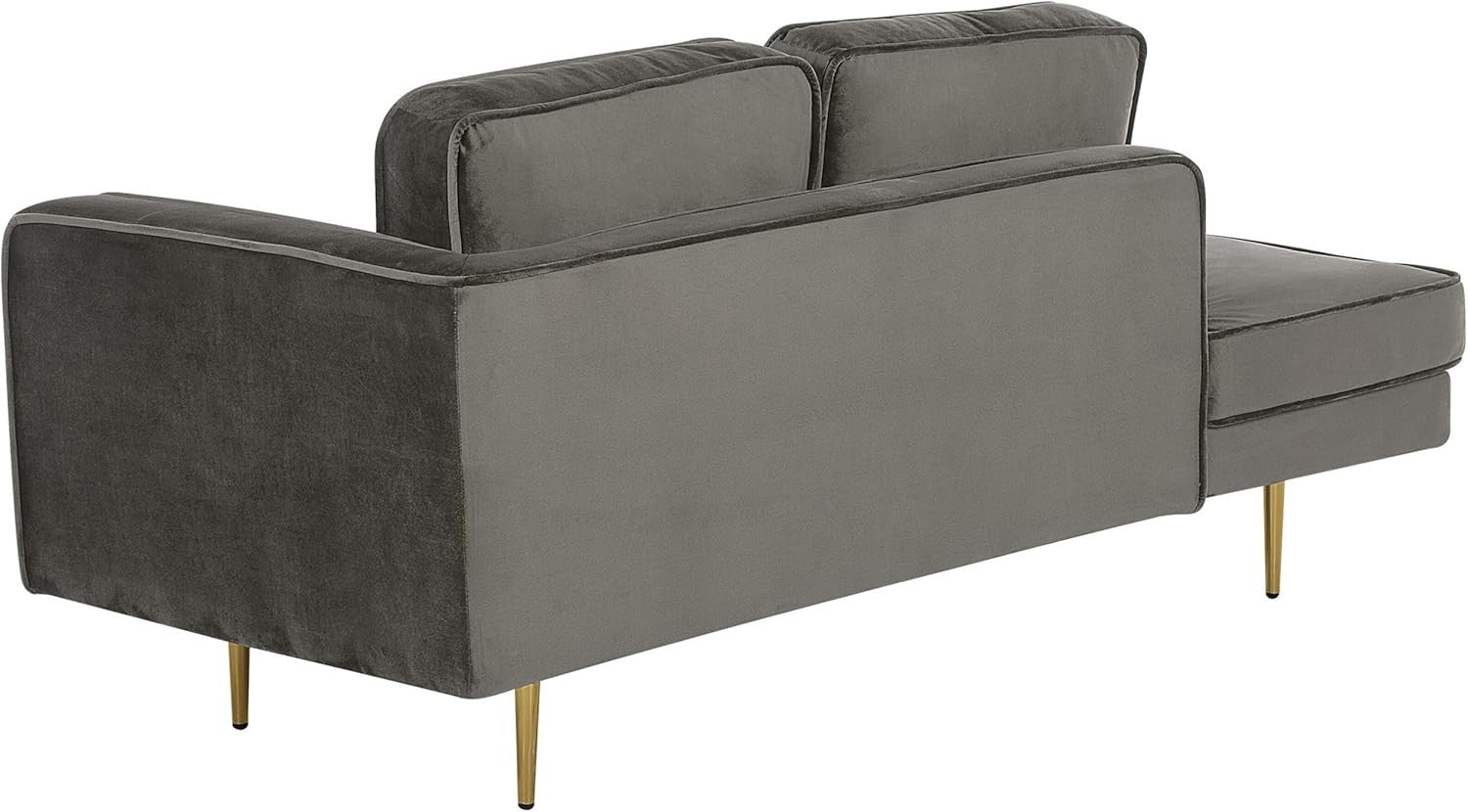 Grey Velvet Chaise Lounge Sofa | Modern Glam, Gold Legs, 79cm Seat Depth