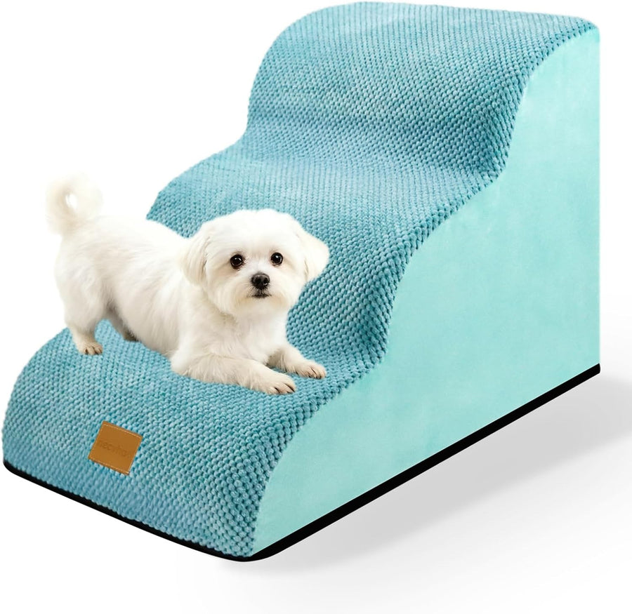 Dog Steps for Bed 3-Step Non-Slip Pet Stairs Ladder Foam Ramp with Plush Cover –