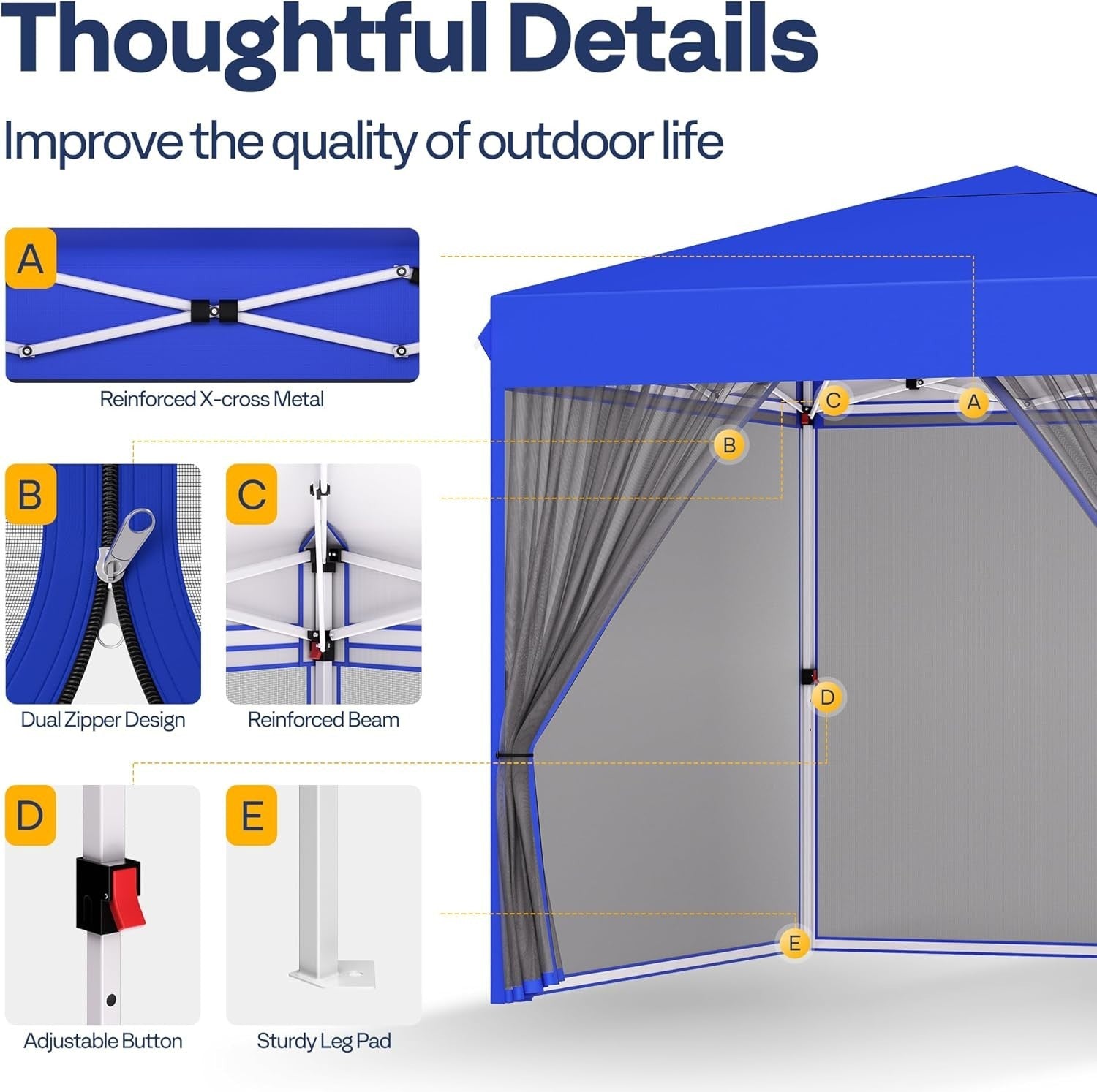3x3M Blue Pop Up Gazebo With Mosquito Net Waterproof Outdoor Tent