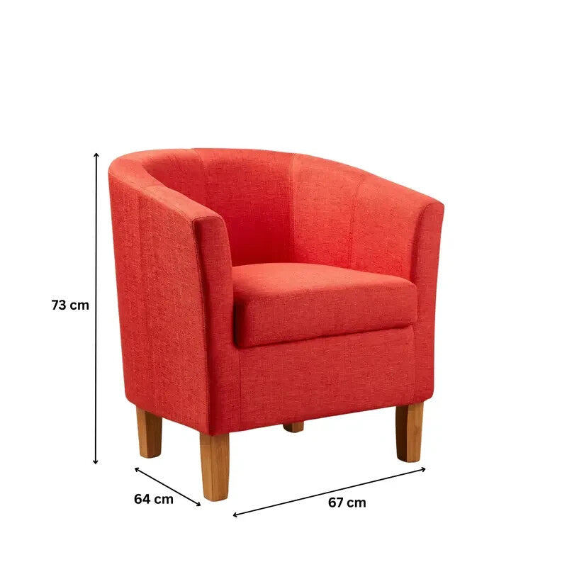 Orange Fabric Tub Chair Armchair with Wood Legs Lounge Bedroom Seat