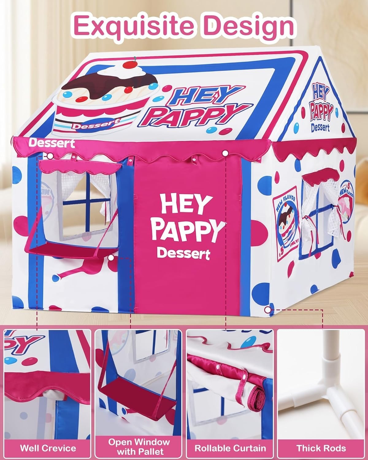 Dessert Shop Kids Play Tent Indoor Outdoor w Lights Toys Windows