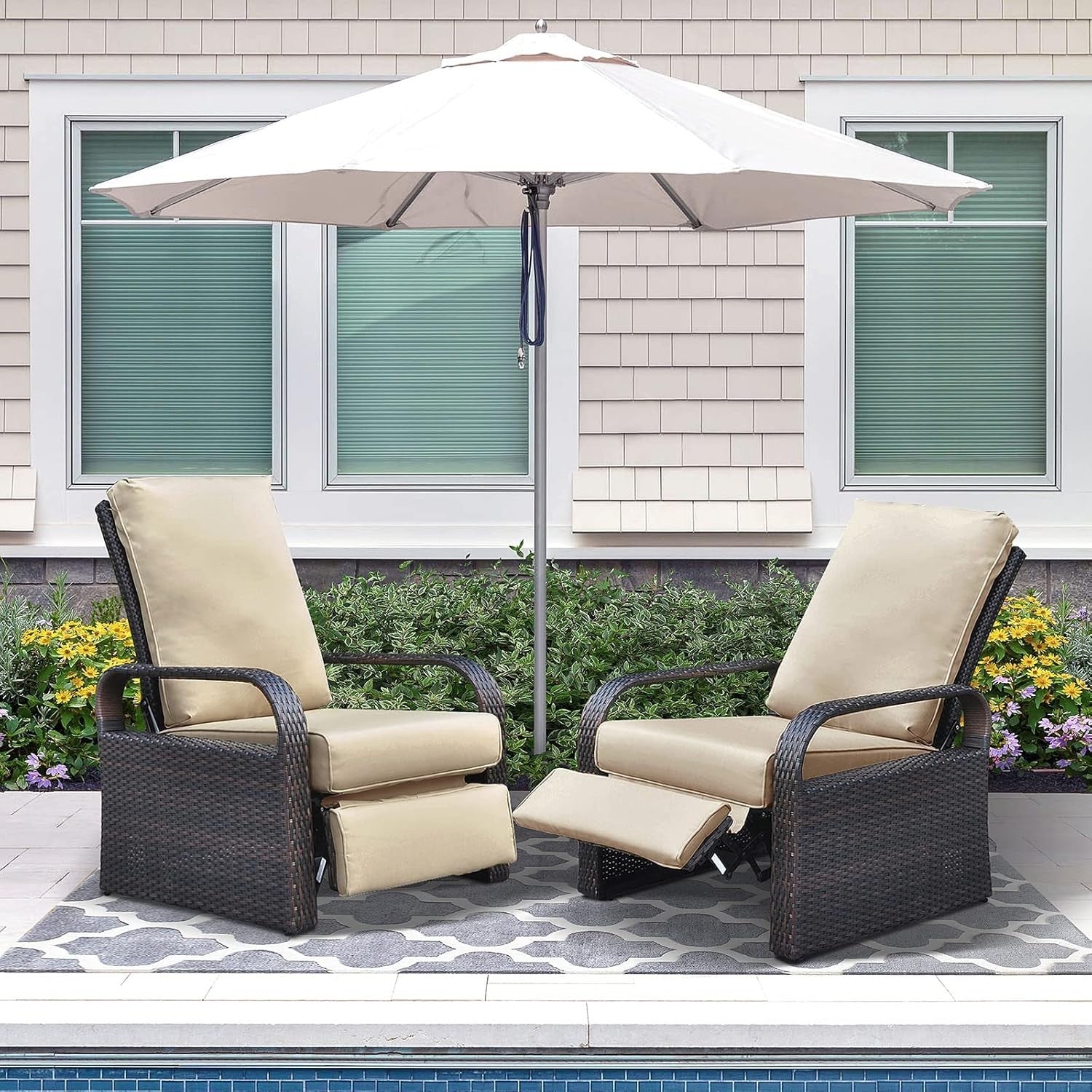 Adjustable Outdoor Recliner Chairs Set - 3-Position Rattan Patio Lounge