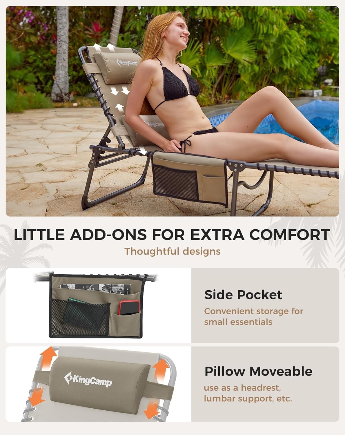 Adjustable Reclining Sun Lounger Folding Outdoor Bed 5 Position 150kg Max