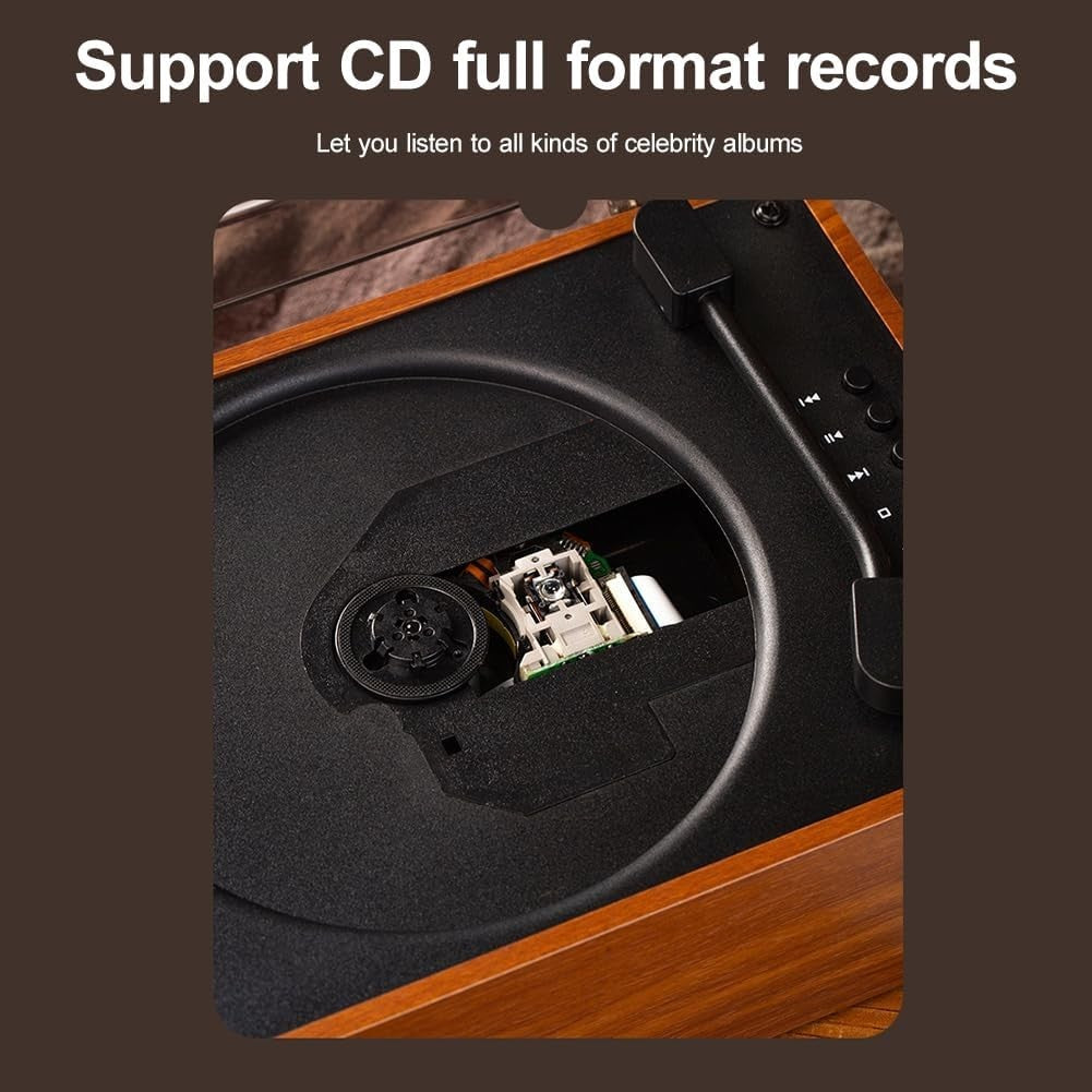 Retro Bluetooth CD Player Rechargeable Speakers USB AUX Remote Walnut