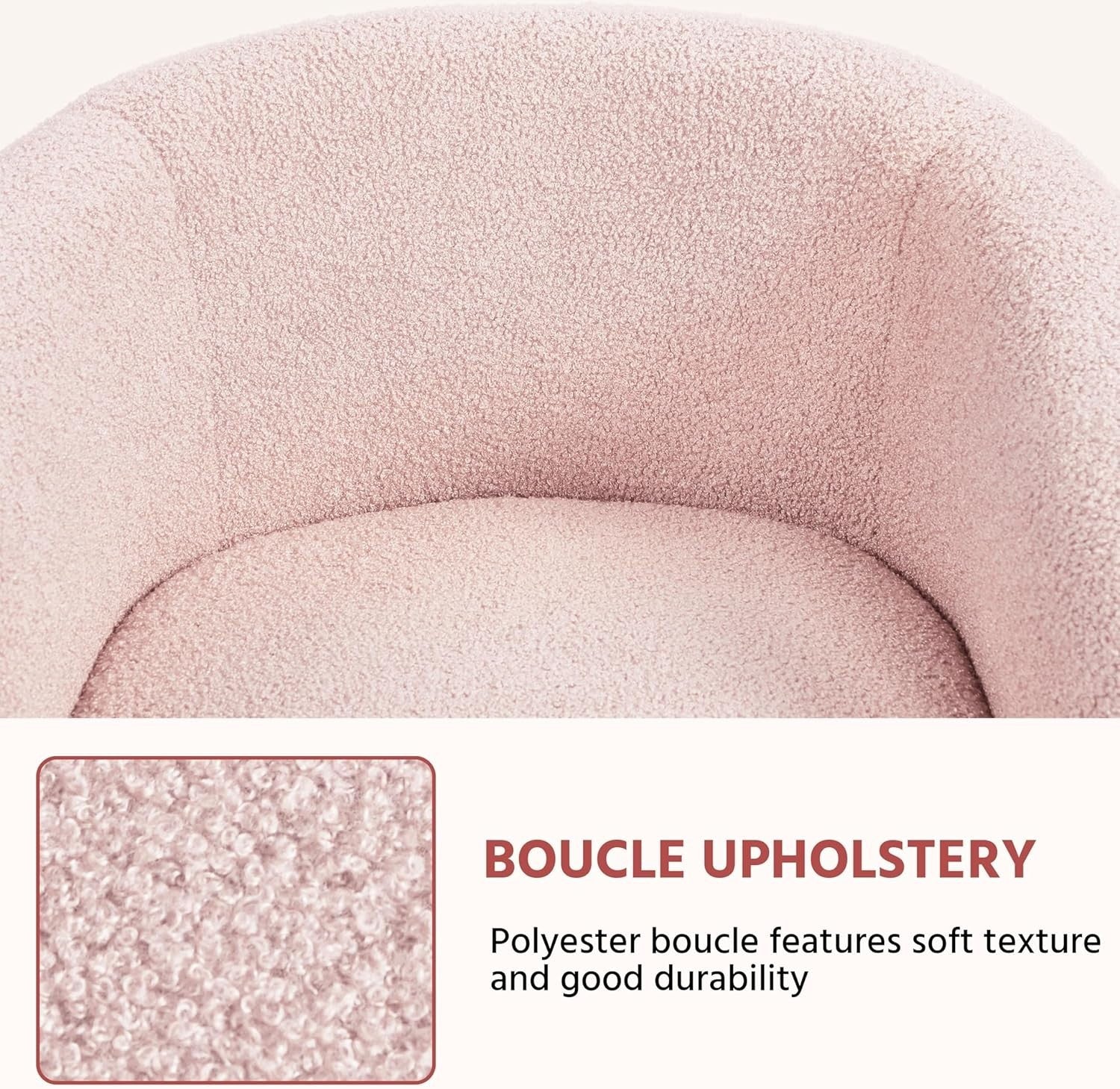 Pink Boucle Accent Tub Chair | Cozy Armchair for Bedroom, Living Room, Café
