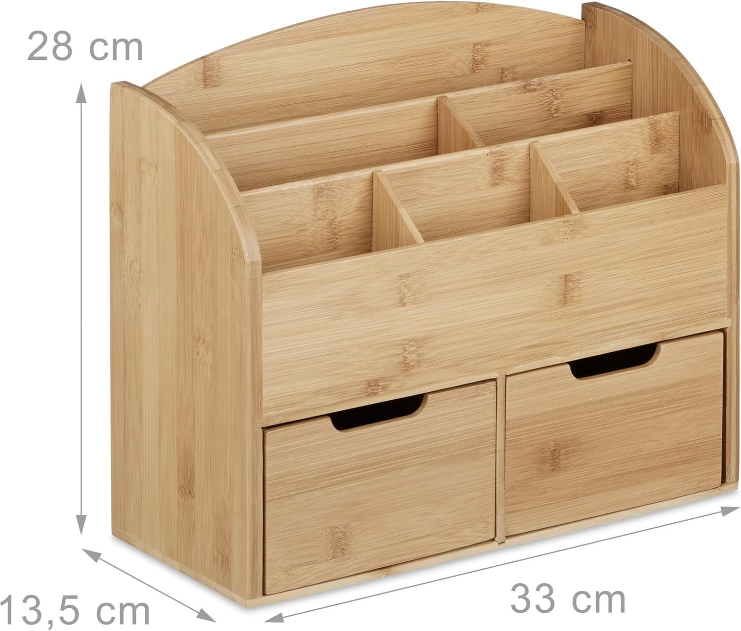 Bamboo Desk Organizer with 6 Compartments & 2 Drawers Natural Wood